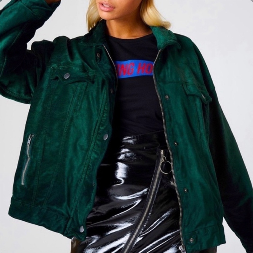 Free People Velvet Green Trucker Jacket